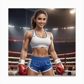 Boxing Girl In Boxing Ring 3 Canvas Print