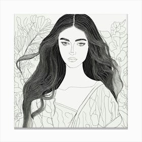 Female Line Drawing With Long Flowy Hair In The St (2) Canvas Print