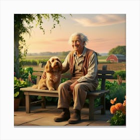 Dog and owner enjoying farm sunset 2 Canvas Print