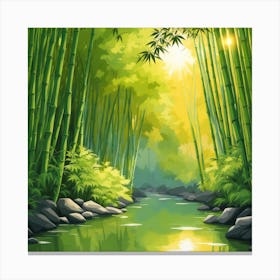 A Stream In A Bamboo Forest At Sun Rise Square Composition 159 Canvas Print