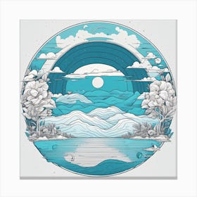 Circle With Mountains And Clouds Canvas Print