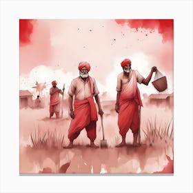 Two Indian Men In A Field Canvas Print