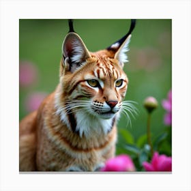 Lynx In A Garden Of Peonies 1 Canvas Print