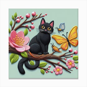 Black Cat With Butterflies Canvas Print