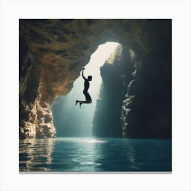 Man Jumping Out Of Cave Canvas Print