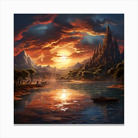 Sunset Over A Castle Canvas Print