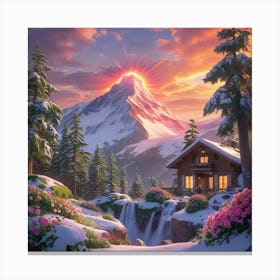 Snowy Mountain Cabin2 Canvas Print