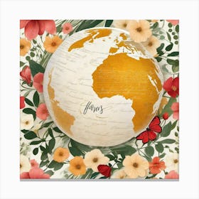 World Map With Flowers Canvas Print