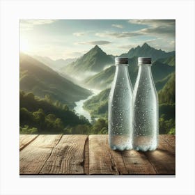 Two Water Bottles On A Wooden Table Canvas Print
