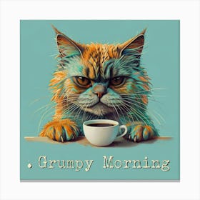 Fluffy Cat In Polynesian Art Style With Coffee Cup Canvas Print