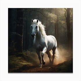 White Horse In The Forest Canvas Print