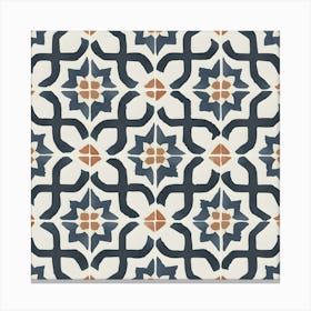 Moroccan Tile, Oriental Art, North African Ethnic Decor in Blue and Orange 3 Canvas Print