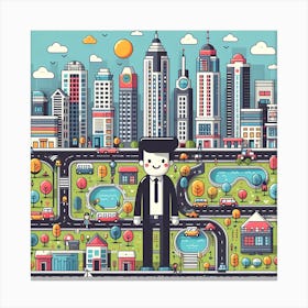 Cartoon Man In The City Canvas Print