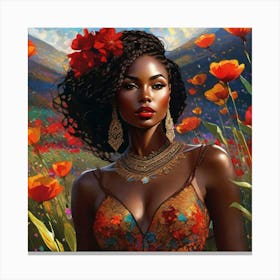 Black Woman In A Field Of Flowers Canvas Print