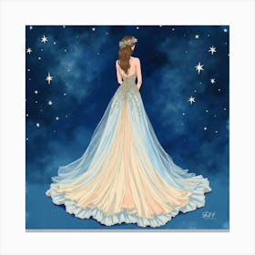 Enchanting Gown Watercolor, Surrounded By A Starry Night Sky 1 Canvas Print