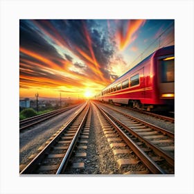 Train On The Tracks At Sunset Canvas Print