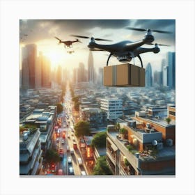 Drone Delivery In The City 1 Canvas Print