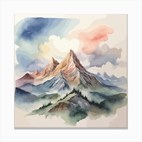 Watercolor Mountain Landscape Canvas Print