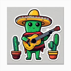 Cactus With Guitar 28 Canvas Print