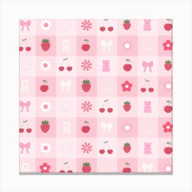 Sweet Berries Pink Gingham Canvas Print