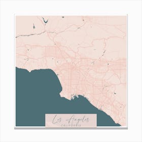 Los Angeles California Pink and Blue Cute Script Street Map 1 Canvas Print