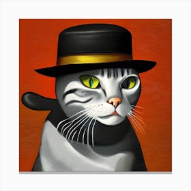 Grey Cat With A Hat Painting Canvas Print