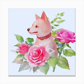 Dog With Roses Canvas Print