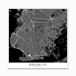Brooklyn Black And White Map Square Canvas Print