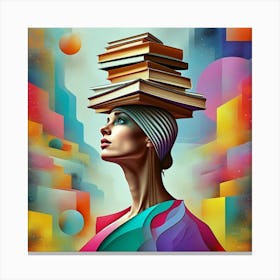 Colorful Wisdom: Surreal Woman and Books Canvas Print