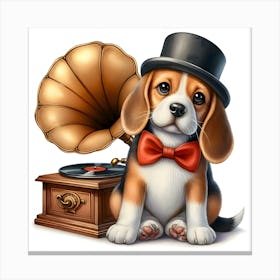 Beagle With Gramophone~Reimagined 1 Canvas Print