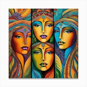 Face Looking Four Faces Canvas Print