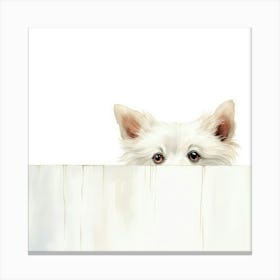 White Dog Peeking Over The Fence 1 Canvas Print