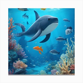 Sea Animals Swimming Under The Ocean Canvas Print