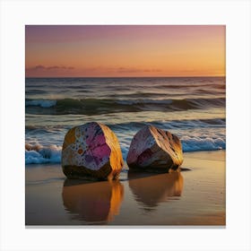 Rocks On The Beach At Sunset Canvas Print