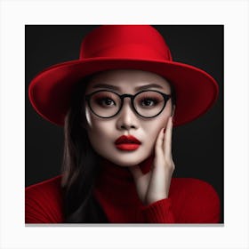 Asian Woman In Red Hat Canvas Print