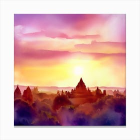 Watercolor sunset In Bagan 2 Canvas Print