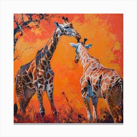 Giraffes Eating Tree Branches Brushstroke 1 Canvas Print