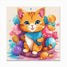 Cute Kitten With Balloons Canvas Print