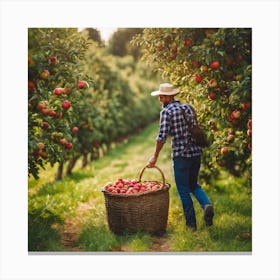 Man Picking Apples In An Orchard 2 Canvas Print