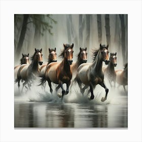 Horses In The Water 2 Canvas Print