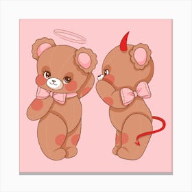 Cute Angel & Devil Bears Canvas Print