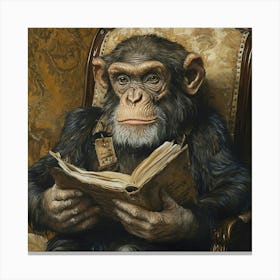 Chimpanzee Reading A Book Canvas Print