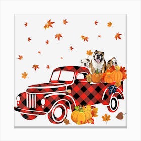 Bulldog On Pumpkin Truck Thanksgiving Dog Lover Canvas Print