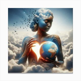 Woman With Heart Holding Earth Canvas Print