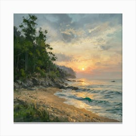 Seashore At Sunset In The Style Of A Rural Paintin Canvas Print