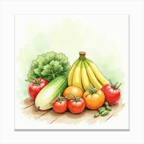 Charming Watercolor Depiction Of Fresh Produce With An Artistic And Gentle Background 1 Canvas Print