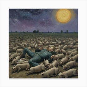 A Man, His Whiskey, and Pigs on Parade Pigs In The Night Canvas Print