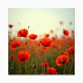 A Vibrant Field Of Vibrant Poppies Dancing In The Wind Canvas Print