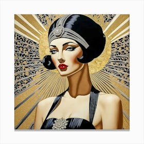 Art Deco Beauty Woman Female Gorgeous Girl Face Portrait Artwork Canvas Print