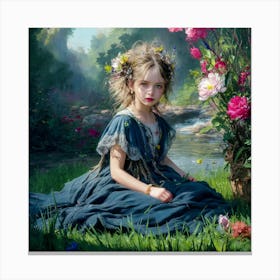 Little Girl In Blue Dress Canvas Print